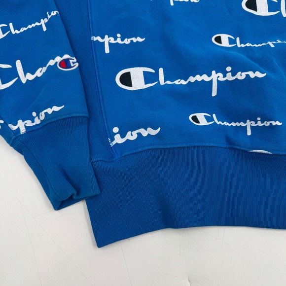 Champion Reverse Weave All Over Print Logo Crewneck Sweatshirt Blue Mens Small - Picture 7 of 9